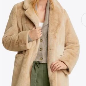 Plush Teddy Coat in Beige — Women's Faux Fur Jacket